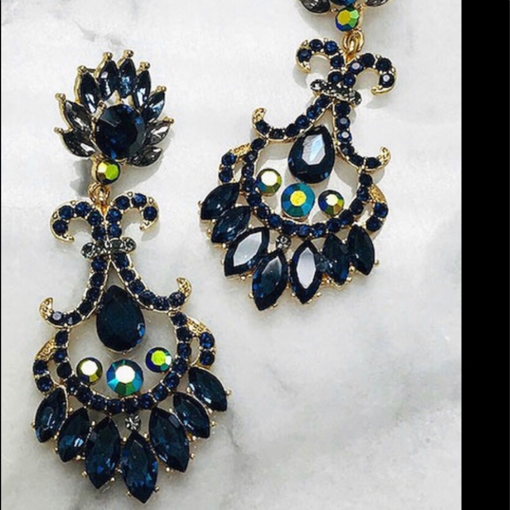 Navy Montana Blue Lotus Flower Earrings-Boutique - Picture 4 of 9